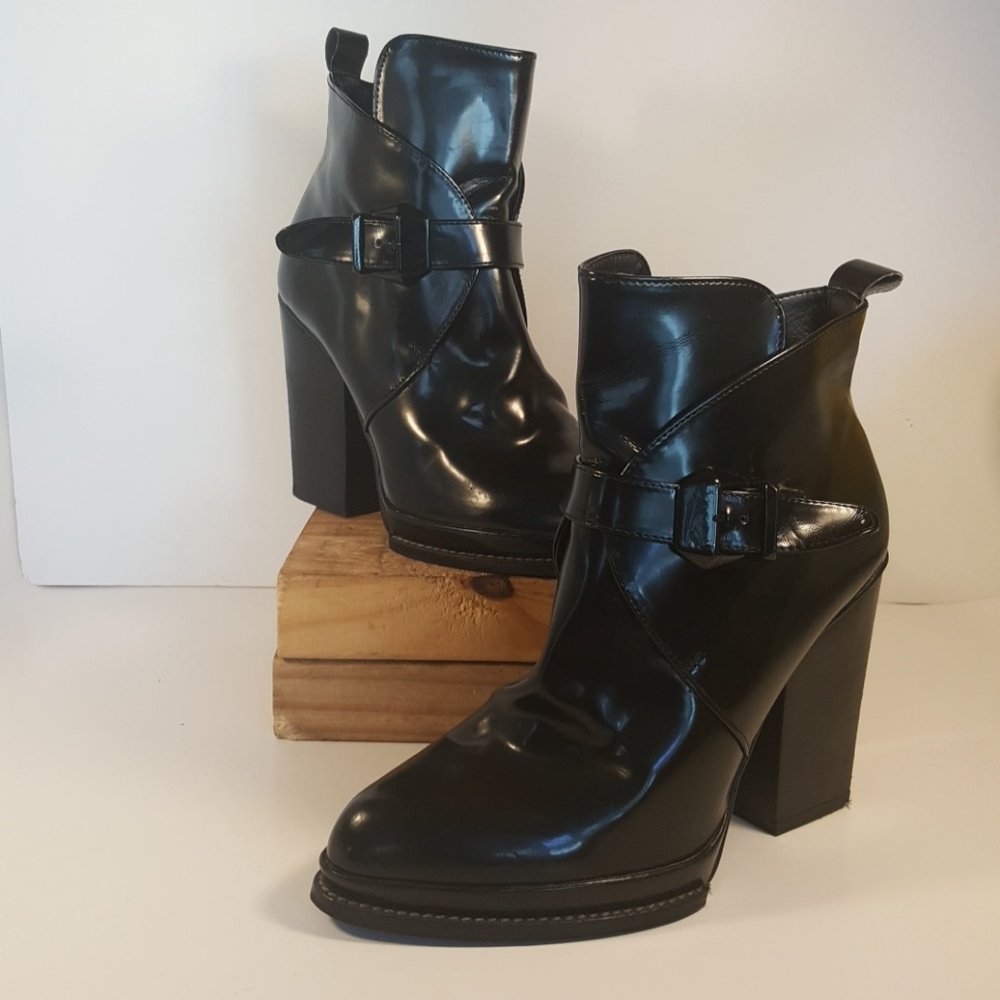 Zara Antik Black Leather Ankle Boots Women Size 38